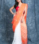 Orange And White Half & Half Jamdani Saree Without Blouse