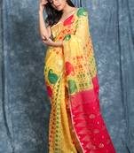 Yellow woven blended cotton saree