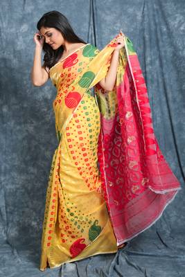 Yellow woven blended cotton saree 2