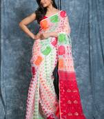White woven blended cotton saree