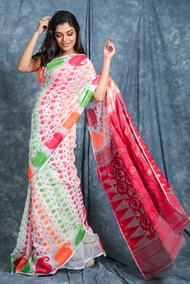 White woven blended cotton saree 2