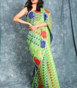 Light Green Woven Blended Cotton Saree Without Blouse