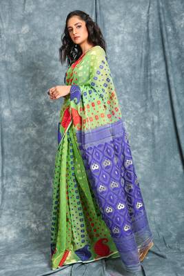 Light Green Woven Blended Cotton Saree Without Blouse 2
