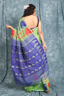 Light Green Woven Blended Cotton Saree Without Blouse