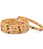 Gold plated Stone Studded 4pc Bangles
