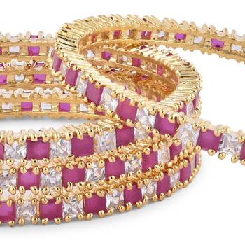 Gold Plated Ruby & White American Diamond Set Of 4 Bangles For Women 1