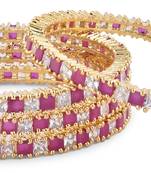 Gold Plated Ruby & White American Diamond Set Of 4 Bangles For Women