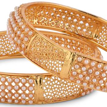 Pearl Golden Traditional Bangles Set Of 2 5