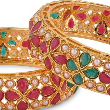 Multicolor Stone Bangles Set Of 2 7