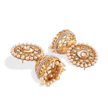 Gold Plated Polki Designer Jhumkas 6