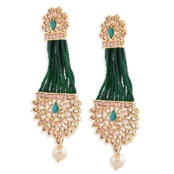 Green Beaded Traditional Design Earrings 4