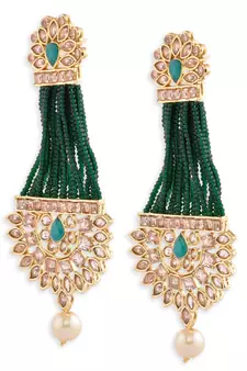 Green Beaded Traditional Design Earrings