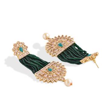 Green Beaded Traditional Design Earrings 5