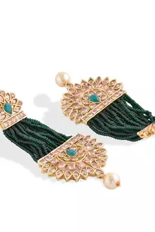 Green Beaded Traditional Design Earrings