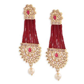 Red Beaded Traditional Design  Earrings 4
