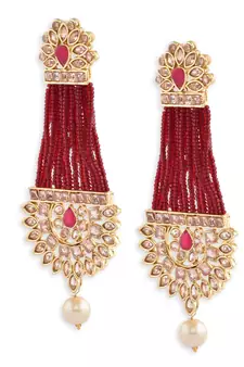 Red Beaded Traditional Design  Earrings