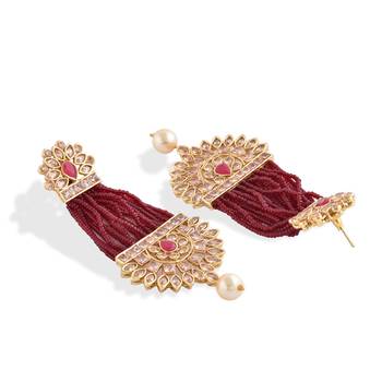 Red Beaded Traditional Design  Earrings 5