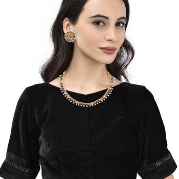 Gold Plated Stylish Multicolour Stone Studded Choker Necklace Jewellery Set For Women 2