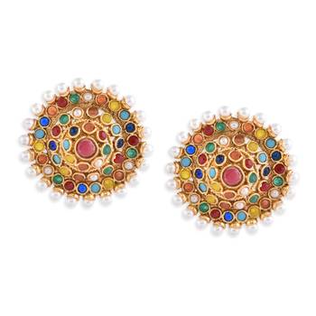 Gold Plated Stylish Multicolour Stone Studded Choker Necklace Jewellery Set For Women 4