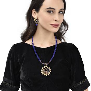 Blue Kundan Peacock Pendal Necklace Sets 2