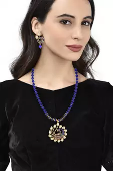 Blue Kundan Peacock Pendal Necklace Sets