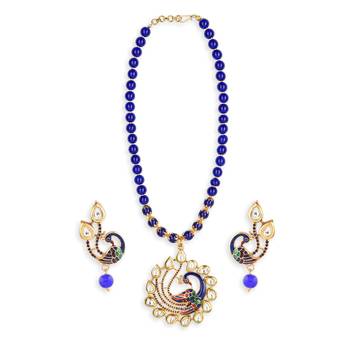 Blue Kundan Peacock Pendal Necklace Sets 3