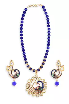 Blue Kundan Peacock Pendal Necklace Sets