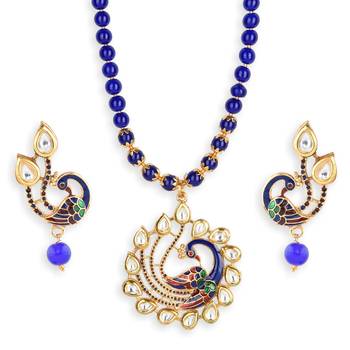 Blue Kundan Peacock Pendal Necklace Sets 4