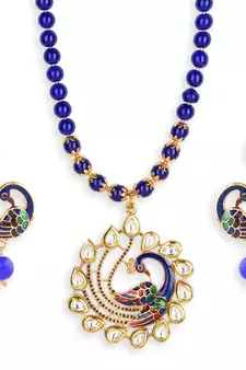 Blue Kundan Peacock Pendal Necklace Sets