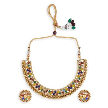 Multicolour Stone Studded Metallic Necklace Set 3