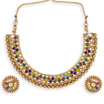 Multicolour Stone Studded Metallic Necklace Set 4