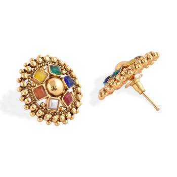 Multicolour Stone Studded Metallic Necklace Set 6