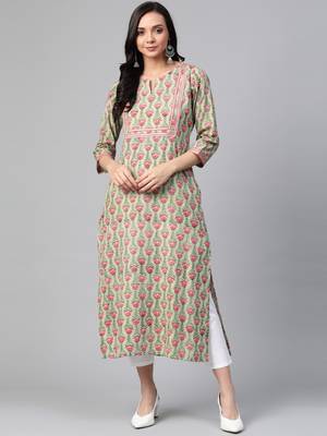 Green woven cotton ethnic-kurtis 1