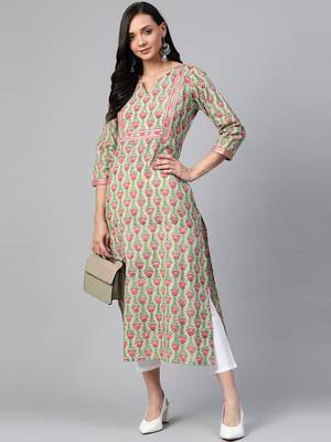 Green woven cotton ethnic-kurtis 3