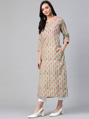 Green woven cotton ethnic-kurtis 4