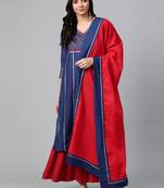 Navy-blue woven cotton ethnic-kurtis