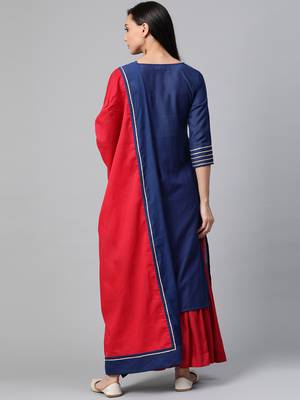 Navy-blue woven cotton ethnic-kurtis 2