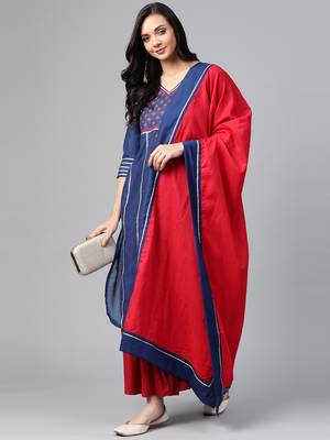 Navy-blue woven cotton ethnic-kurtis 3