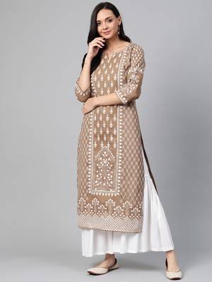 Brown woven cotton ethnic-kurtis 1