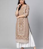 Brown woven cotton ethnic-kurtis