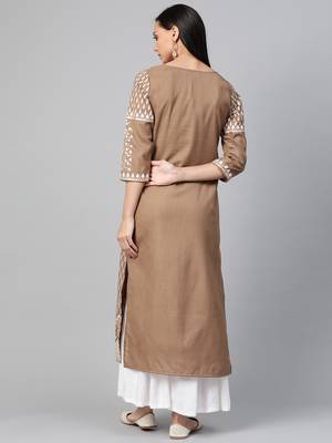 Brown woven cotton ethnic-kurtis 2