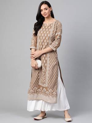Brown woven cotton ethnic-kurtis 3