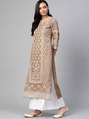 Brown woven cotton ethnic-kurtis 4
