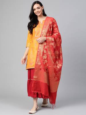 Yellow woven cotton ethnic-kurtis 1