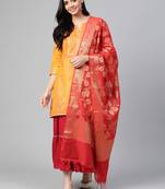 Yellow woven cotton ethnic-kurtis