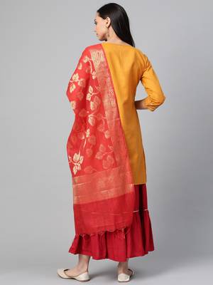 Yellow woven cotton ethnic-kurtis 2