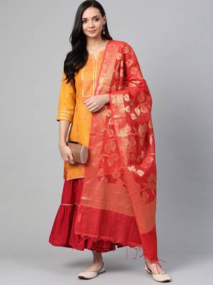 Yellow woven cotton ethnic-kurtis 4