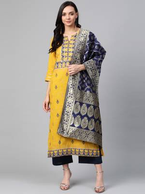 Yellow woven cotton ethnic-kurtis 1