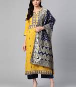 Yellow woven cotton ethnic-kurtis