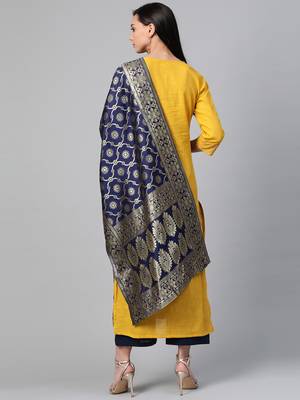 Yellow woven cotton ethnic-kurtis 2